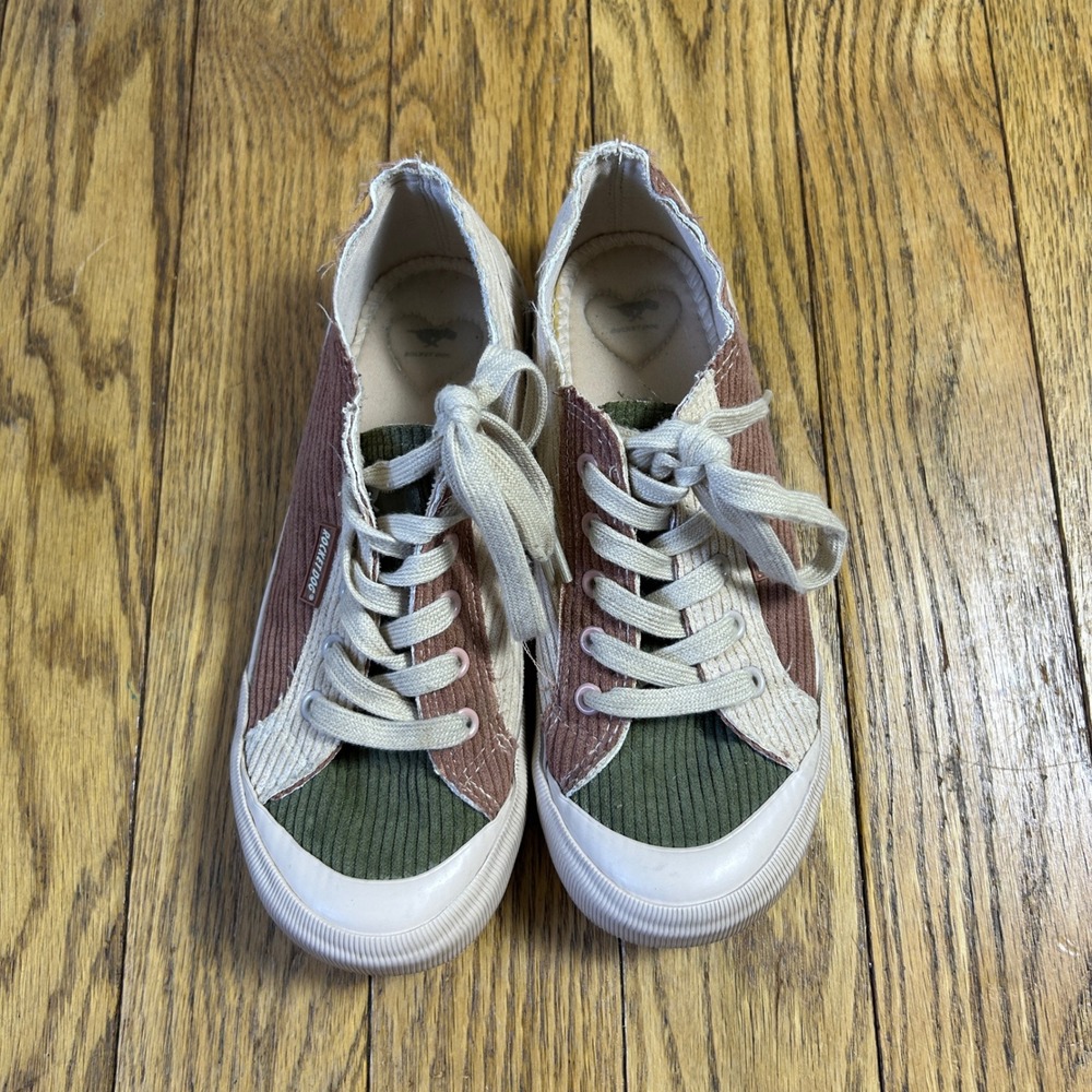 Rocket Dog Corduroy Multi Color Low Top Sneakers Olive Cream Pink 7.5